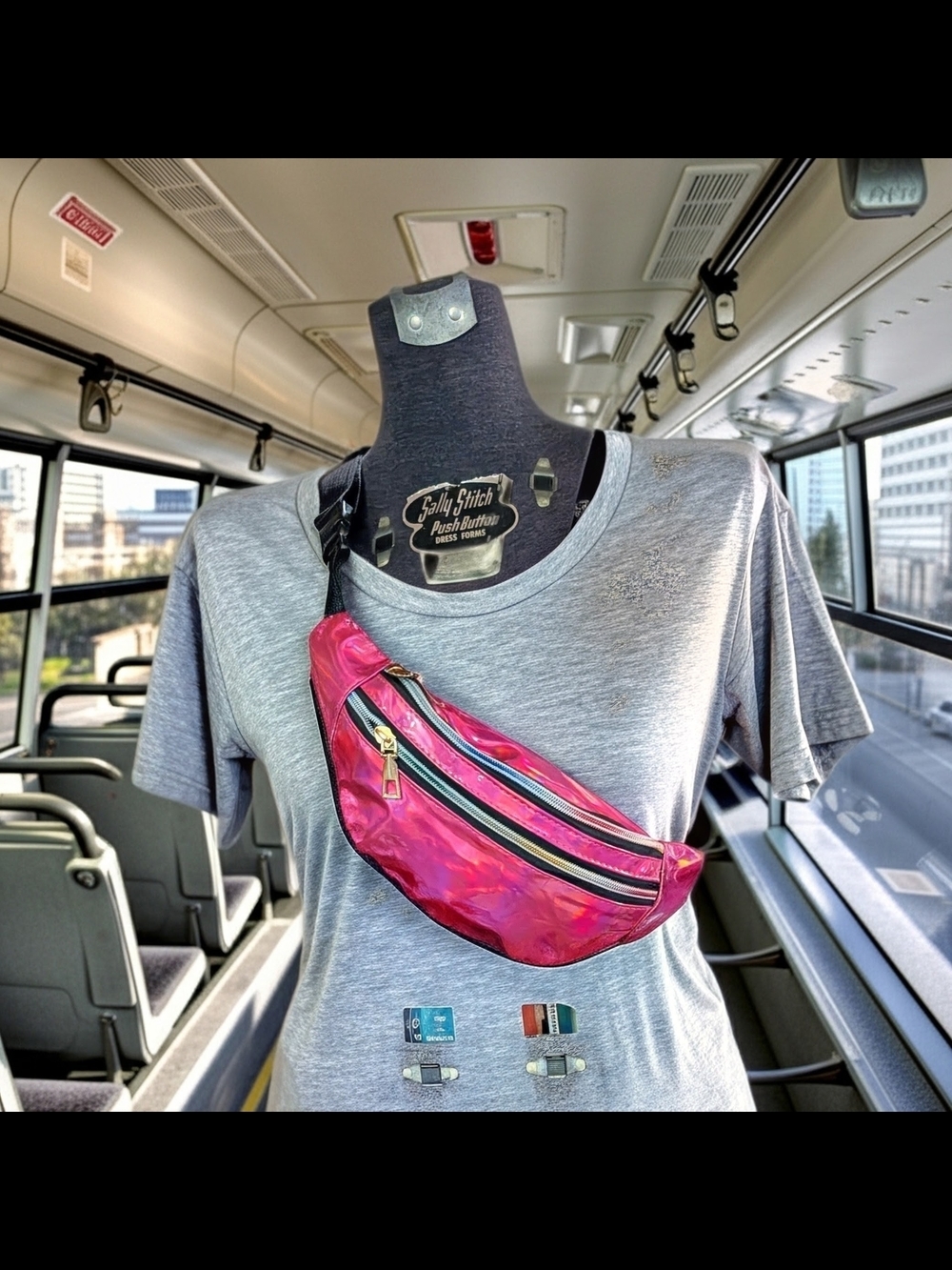 Vintage Y2K Holographic Pink Crossbody Fanny Pack - 47" Max Waist
